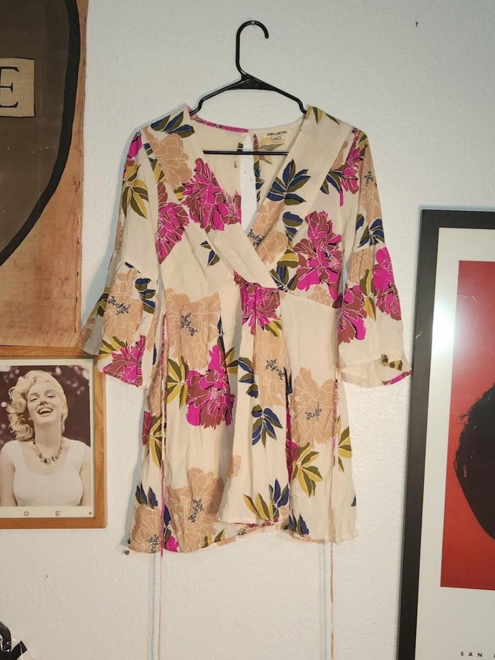 Billabong Cream dress with Pink Floral Print